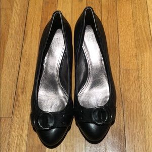 Coach Black Leather Millie Wedge Heels